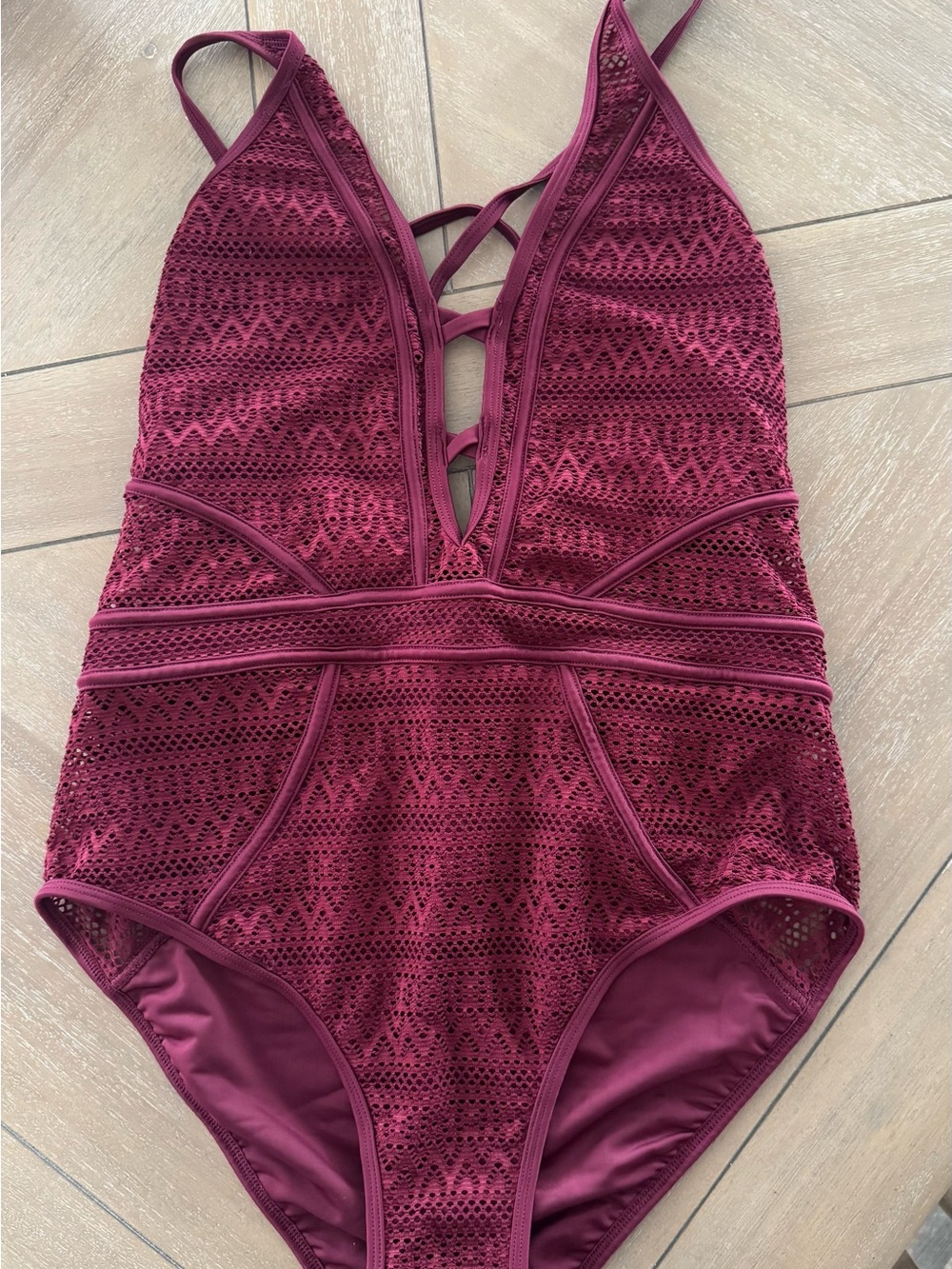Lace One-Piece Swimsuit in Deep Burgundy - Picture 9 of 11
